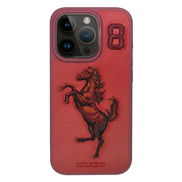 Santa Barbara Boris Series Embroided Horse Leather Case for iPhone 15 Series