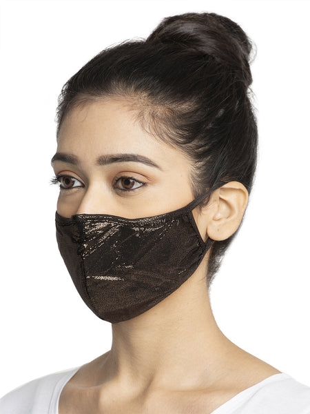 Black and Brown With Sparkling Glitter Sequin Women Fashion Reusable Face Mask (Pack of 2)