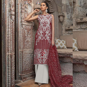 Pakstani Semi-Stitched Suit With White Plazzo and Net Dupatta for Party Wear