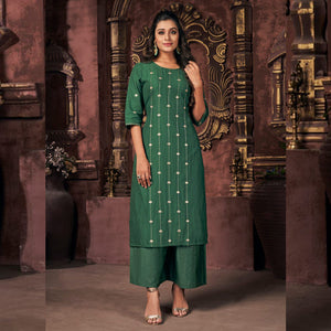 Heavy Fancy Cotton Plazzo Suit With Embroidery Work & Mirror Work For Party Wear.