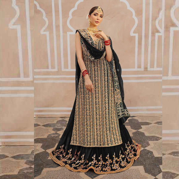 Heavy Embroidery kurta with Embroidered skirt {Garara} with Dupatta.{Semi-Stitched}