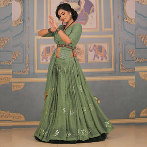 {Semi Stitched} Beautiful Apple Green Lehenga-Choli