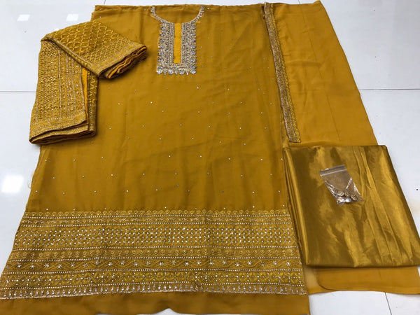 HEAVY NET EMBROIDERED DUPATTA WITH ORIGIONAL MIRROR HAND WORK KURTA SET