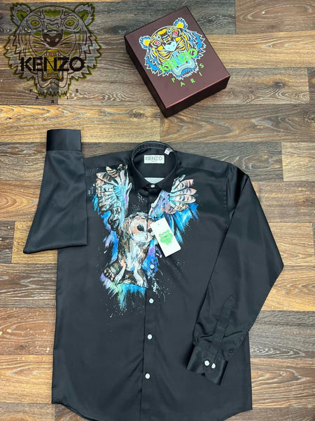 Club/Party Cotton Satin Black Shirt - Owl Print