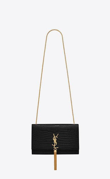 Small Kate Crocodile Embossed Leather Shoulder Bag