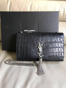 Small Kate Crocodile Embossed Leather Shoulder Bag