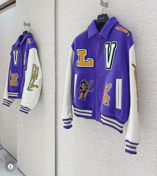 Multi-Patches Mixed Leather Varsity Jacket