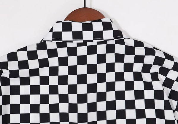 Checkerboard Print Short-Sleeve Shirt