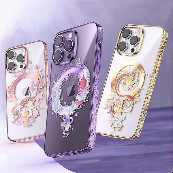 Luxury Magnetic Magsafe Dragon, Phoenix, Deer Case for iPhone 14 Series