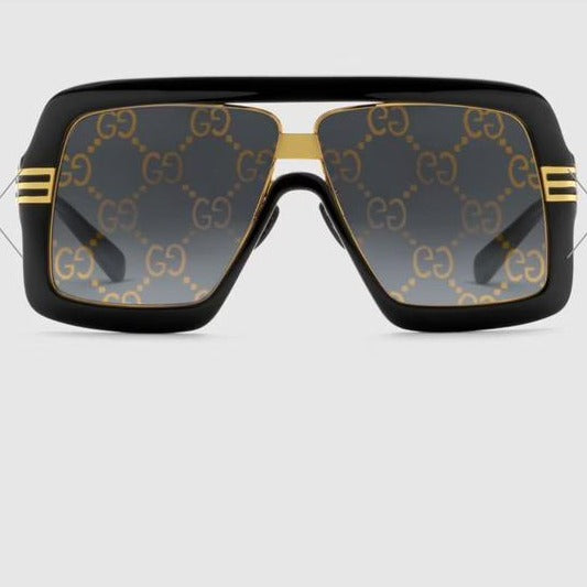 Modern Black-Gold Square Sunglasses For Unisex