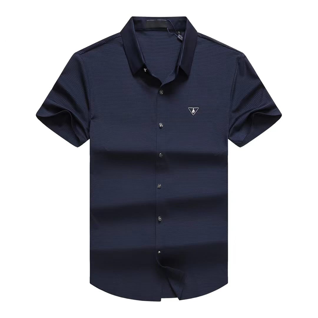 Patched Initial Short Sleeves Stretchable Formal Shirts