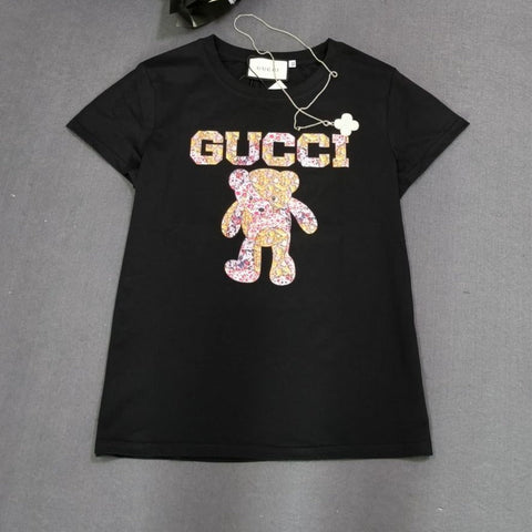 Colorful Teddy  Printed Black Casual Tee