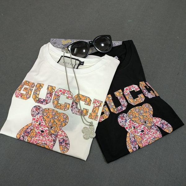 Colorful Teddy  Printed Black Casual Tee