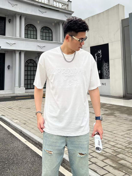 Premium Logo Embossed White T-Shirt