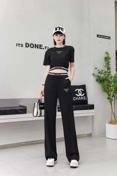 Crop Tee Premium Black Track Set