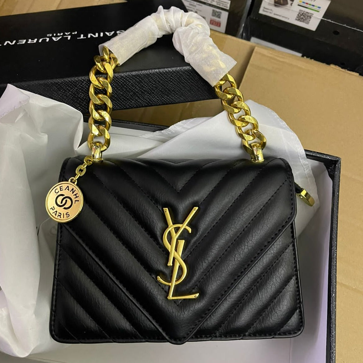 High End Black Embossed Handbag