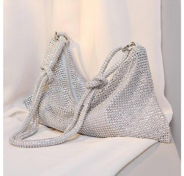 Silver Shiny Crystal Evening Clutch Bag