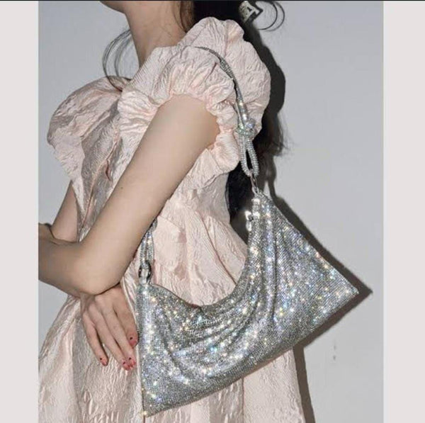 Silver Shiny Crystal Evening Clutch Bag