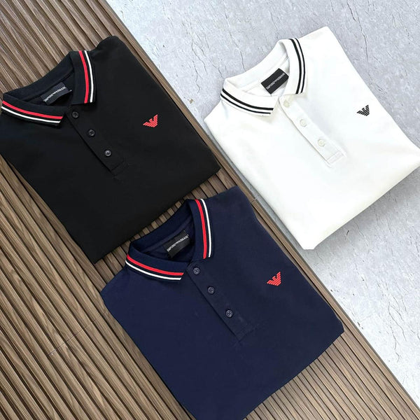 Long-Sleeved Stretch piqué Polo Shirt With Micro Eagle Embroidery