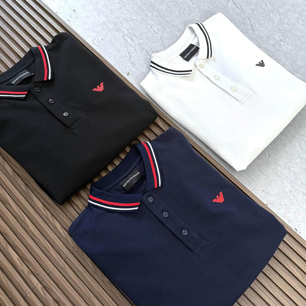 Long-Sleeved Stretch piqué Polo Shirt With Micro Eagle Embroidery