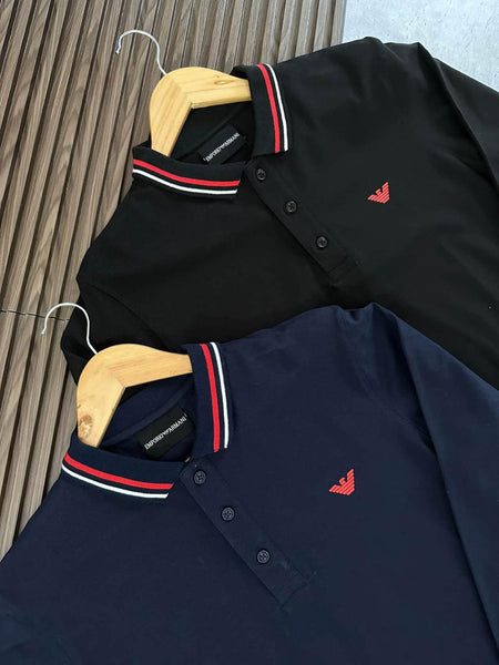 Long-Sleeved Stretch piqué Polo Shirt With Micro Eagle Embroidery