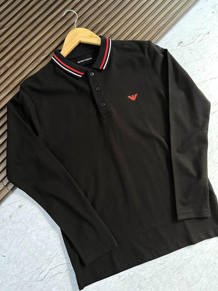 Long-Sleeved Stretch piqué Polo Shirt With Micro Eagle Embroidery