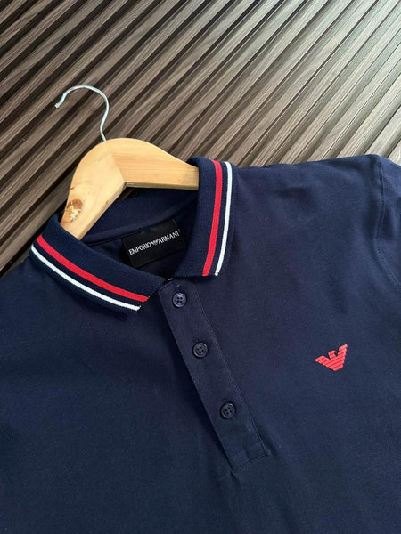 Long-Sleeved Stretch piqué Polo Shirt With Micro Eagle Embroidery