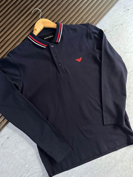 Long-Sleeved Stretch piqué Polo Shirt With Micro Eagle Embroidery