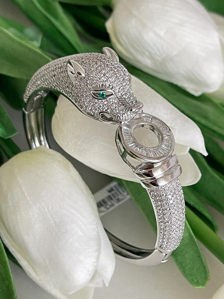 Luxurious Silver Panther Bracelet & Ring  Set