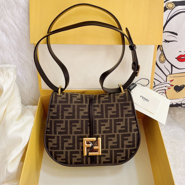 Brown FF jacquard fabric and leather bag