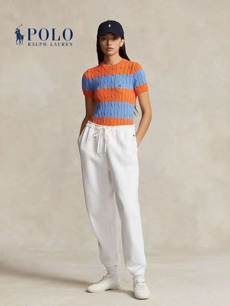 Striped Cable-Knit Cotton Jumper