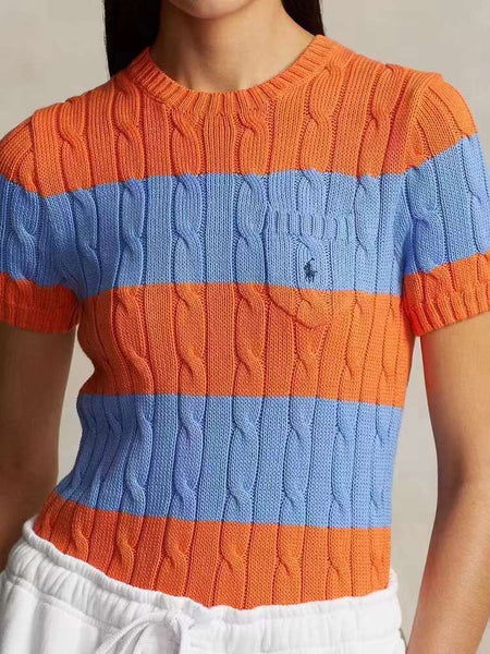 Striped Cable-Knit Cotton Jumper