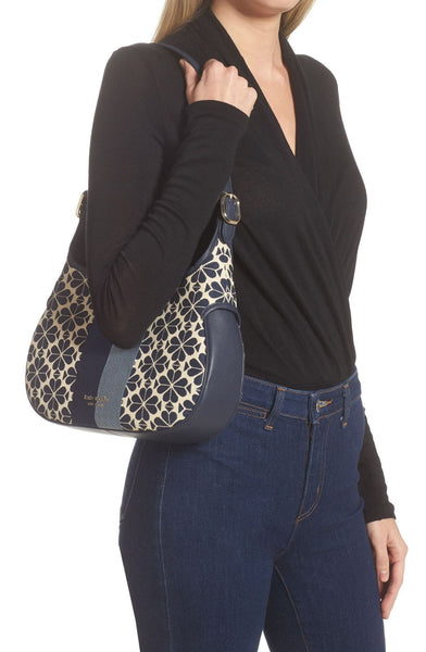 Spade Flower Jacquard Stripe Penny Small Hobo Bag