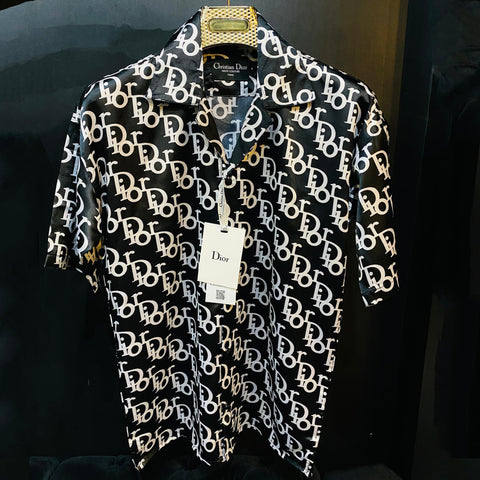 Men Latest Logo Printed Cuban Collar Shirt