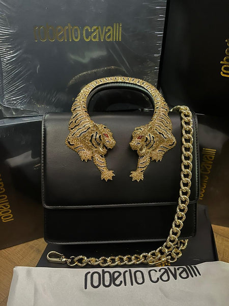 Tiger Handle  Crystal-Embellished Shoulder Bag