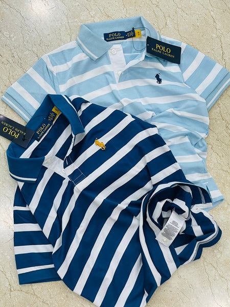 Luxury Striped Cotton Mesh Polo Shirt