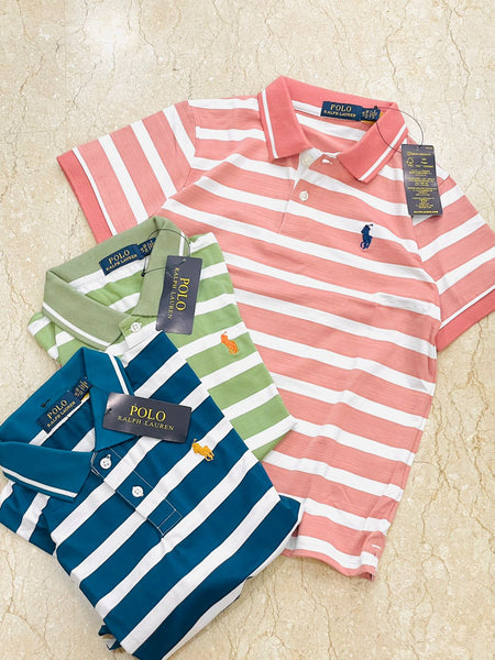 Luxury Striped Cotton Mesh Polo Shirt