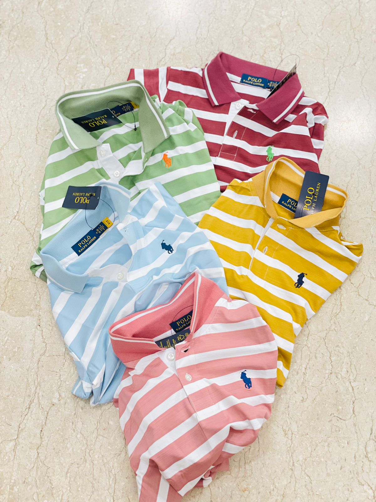 Luxury Striped Cotton Mesh Polo Shirt