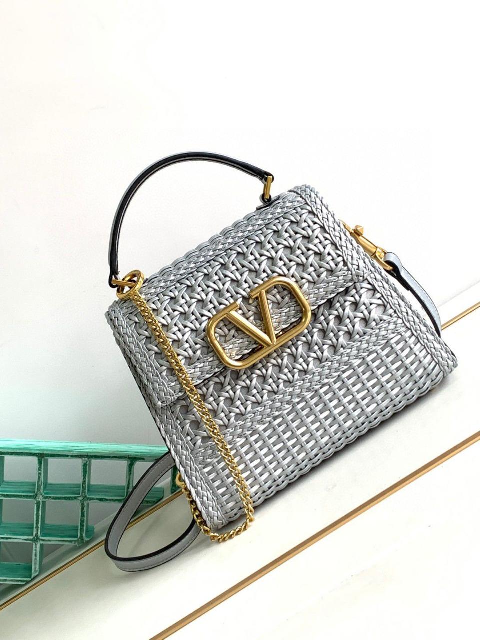 In Woven Metallic Small Vsling Handbag