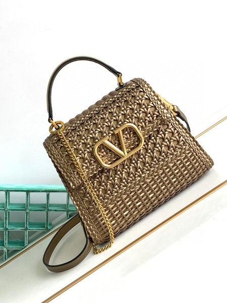 In Woven Metallic Small Vsling Handbag