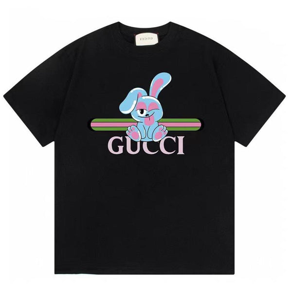 Premium Cute Rabbit Printed Black Drop Shoulder T-shirt