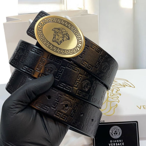 Elegance Defined  Debossed Logo Leather Belt for Men