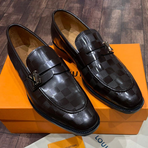 Luxury Check Stylish  Pattern with Initial Logo Loafers