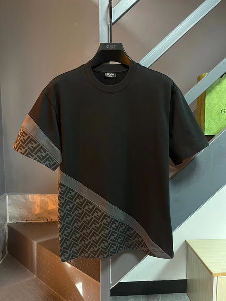 Black Grey Logo Patterned Stripe Drop Shoulder T-shirt