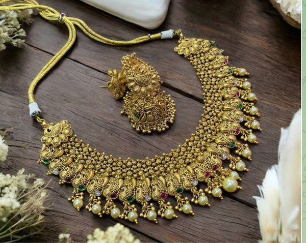 High Gold Plated Indian Wedding Wear Jewelry Beautiful Peacock  Necklace Set