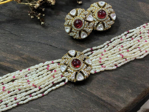 Gold Plated Kundan Studded Polki Choker Necklace Set