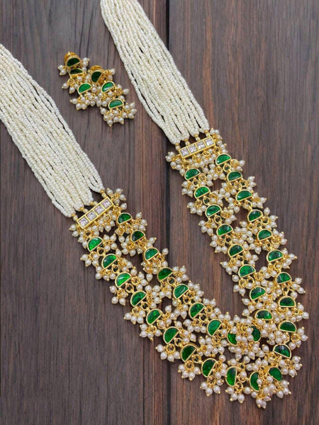 Gold Plated Traditional Kundan & Pearl Studded  Long Chain Set