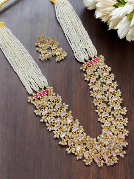 Gold Plated Traditional Kundan & Pearl Studded  Long Chain Set