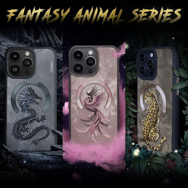 NIMMY 3D Embroidered Fantasy Animal Series Leather Magsafe Case For iPhone 15 Series