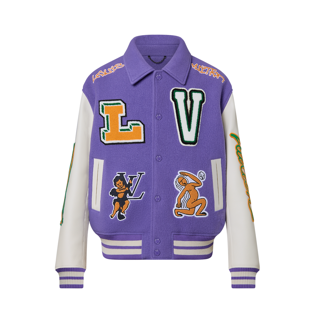 Multi-Patches Mixed Leather Varsity Jacket